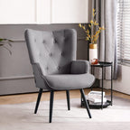 Furniliving Velvet Accent Chair Modern Upholstered Side Armchair with Tapered Legs Tufted Button Wingback Sofa Chairs Tall Back Reading for Living Room Bedroom Waiting Room, Black - Grand Goldman