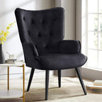 Furniliving Velvet Accent Chair Modern Upholstered Side Armchair with Tapered Legs Tufted Button Wingback Sofa Chairs Tall Back Reading for Living Room Bedroom Waiting Room, Black - Grand Goldman