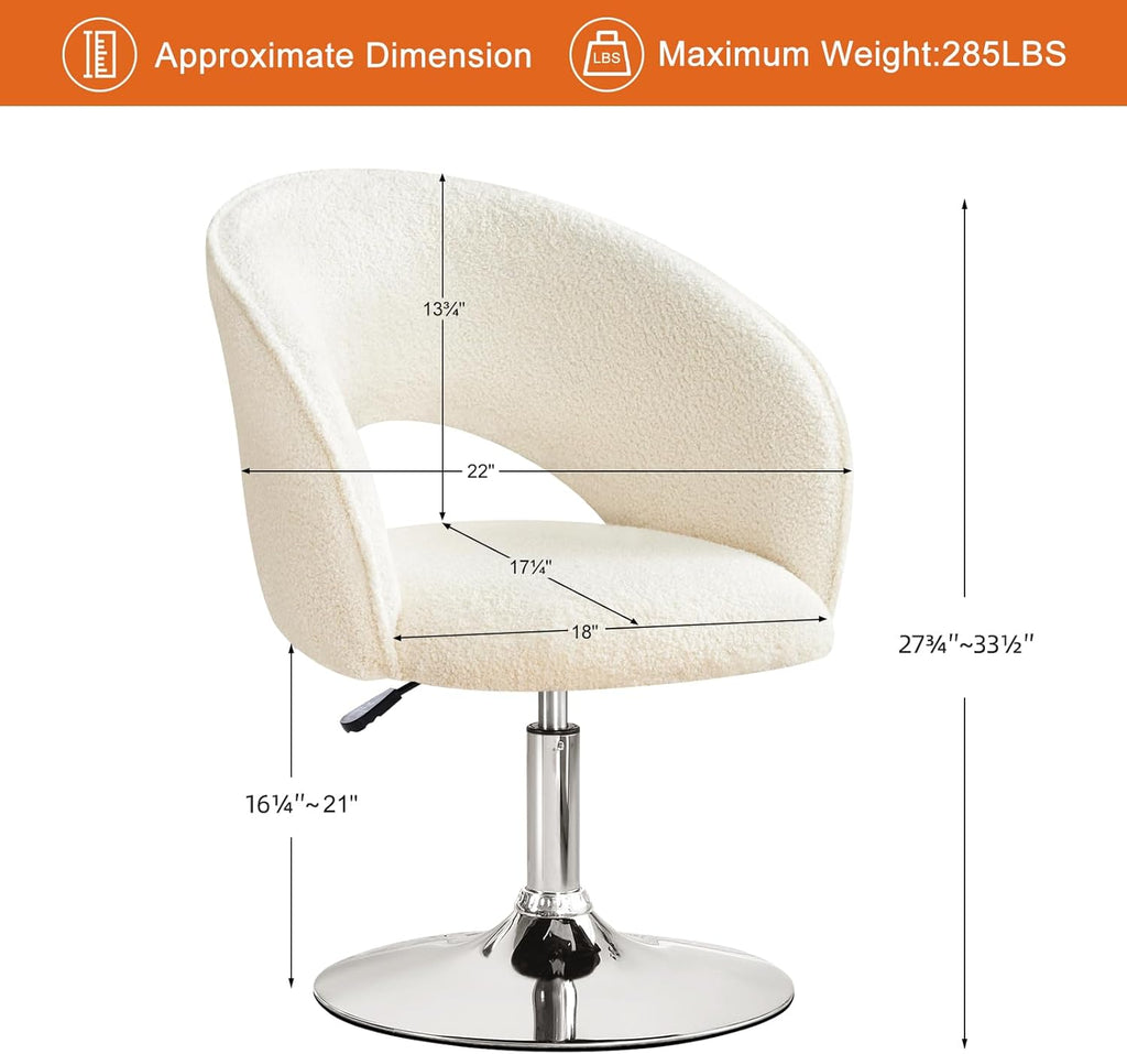Furniliving White Makeup Vanity Chair, Vanity Chair with Back Sherpa Accent Chair with Base, Height Adjustable Swivel Chairs for Living Room Living Room Chairs Charming Chair Lounge Pub Bar… - Grand Goldman