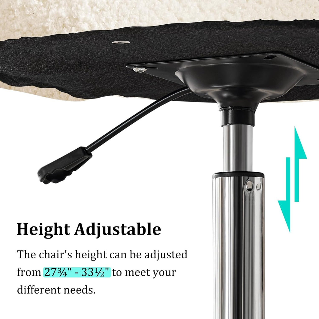 Furniliving White Makeup Vanity Chair, Vanity Chair with Back Sherpa Accent Chair with Base, Height Adjustable Swivel Chairs for Living Room Living Room Chairs Charming Chair Lounge Pub Bar… - Grand Goldman