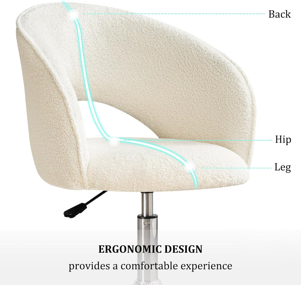 Furniliving White Makeup Vanity Chair, Vanity Chair with Back Sherpa Accent Chair with Base, Height Adjustable Swivel Chairs for Living Room Living Room Chairs Charming Chair Lounge Pub Bar… - Grand Goldman