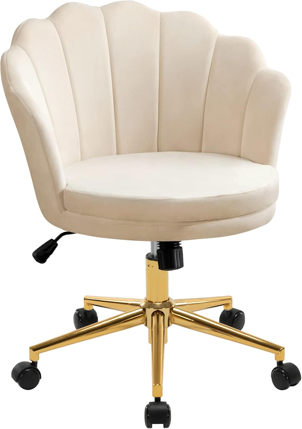 Furnimart Vanity Chair with Back, Shell Accent Chair for Living Room, Criss Cross Chair with Gold Legs, Makeup Chair for Bedroom Desk Chair no Wheels, Faux Fur White - Grand Goldman