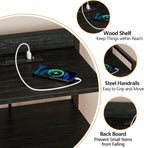 Furnulem Night Stand with Charging Station, Black Nightstand with Drawers and Led Light, Tall Dresser for Bedroom, Bedside Table with Fabric Storage Bins, Metal Frame, Wood Furniture - Grand Goldman