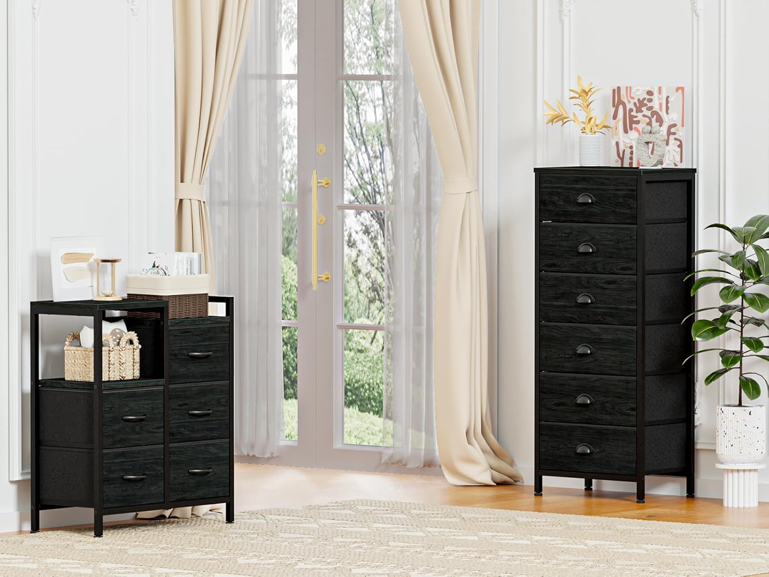 Furnulem Tall Dresser with 6 Drawers,Vertical Bedside End Table & Chest for Bedroom,Black Storage Tower Dorm Nightstand with Fabric Drawer Organizer Unit Furniture in Living Room,Closet,Hallyway - Grand Goldman