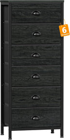 Furnulem Tall Dresser with 6 Drawers,Vertical Bedside End Table & Chest for Bedroom,Black Storage Tower Dorm Nightstand with Fabric Drawer Organizer Unit Furniture in Living Room,Closet,Hallyway - Grand Goldman