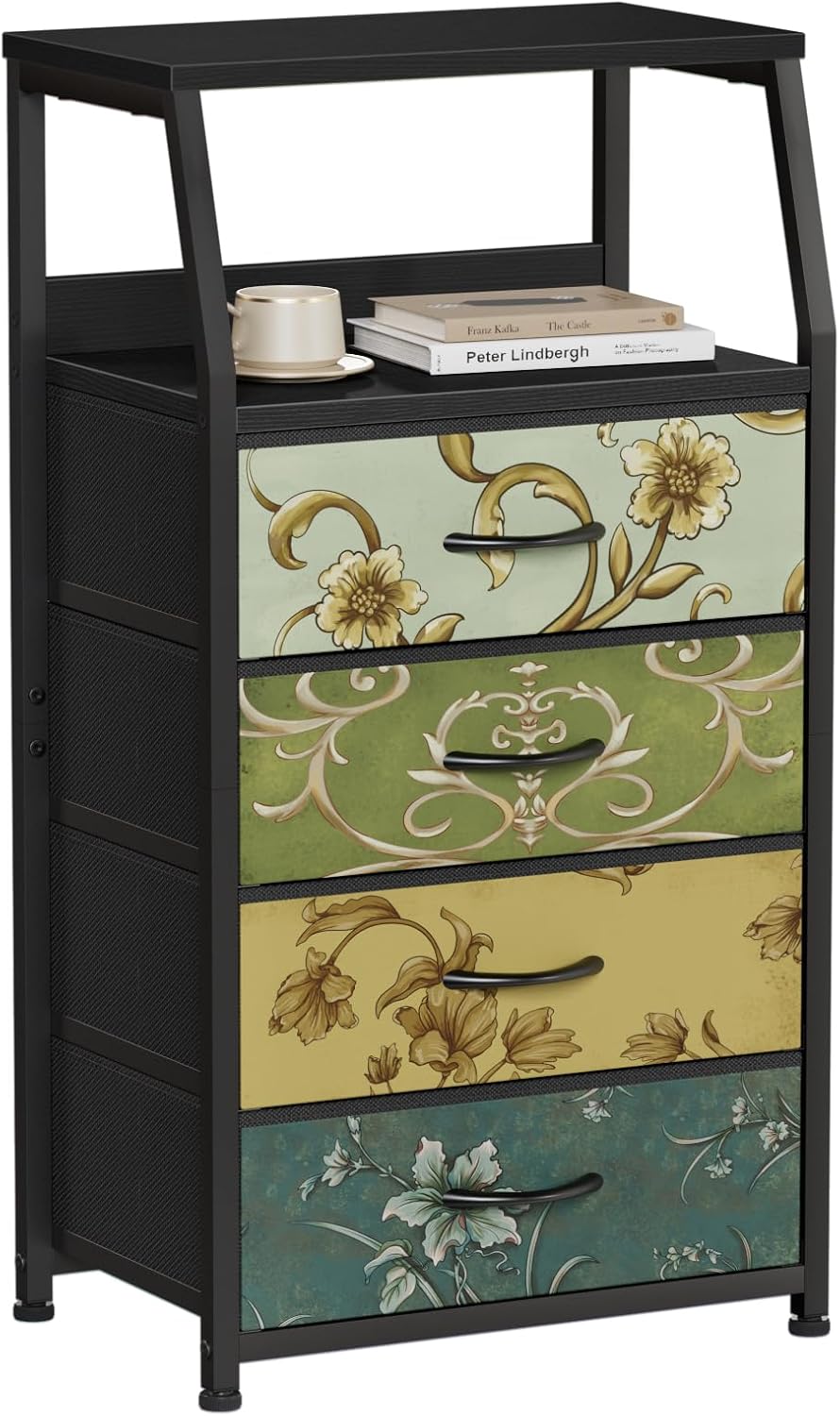 Furnulem White Dresser with 5 Drawers, Vertical Storage Tower Fabric Dresser for Bedroom, Hallway, Entryway, Nursery, Closet Organizer, Nightstand Bedside Table Furniture, Sturdy Steel Frame, Wood Top - Grand Goldman