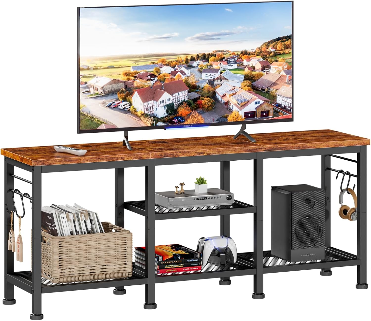 Furologee TV Stand for TVs up to 55 Inch, Entertainment Center with Open Storage Shelves, TV Media Console Table with Soundbar Shelf for Living Room, Bedroom, Rustic Brown - Grand Goldman
