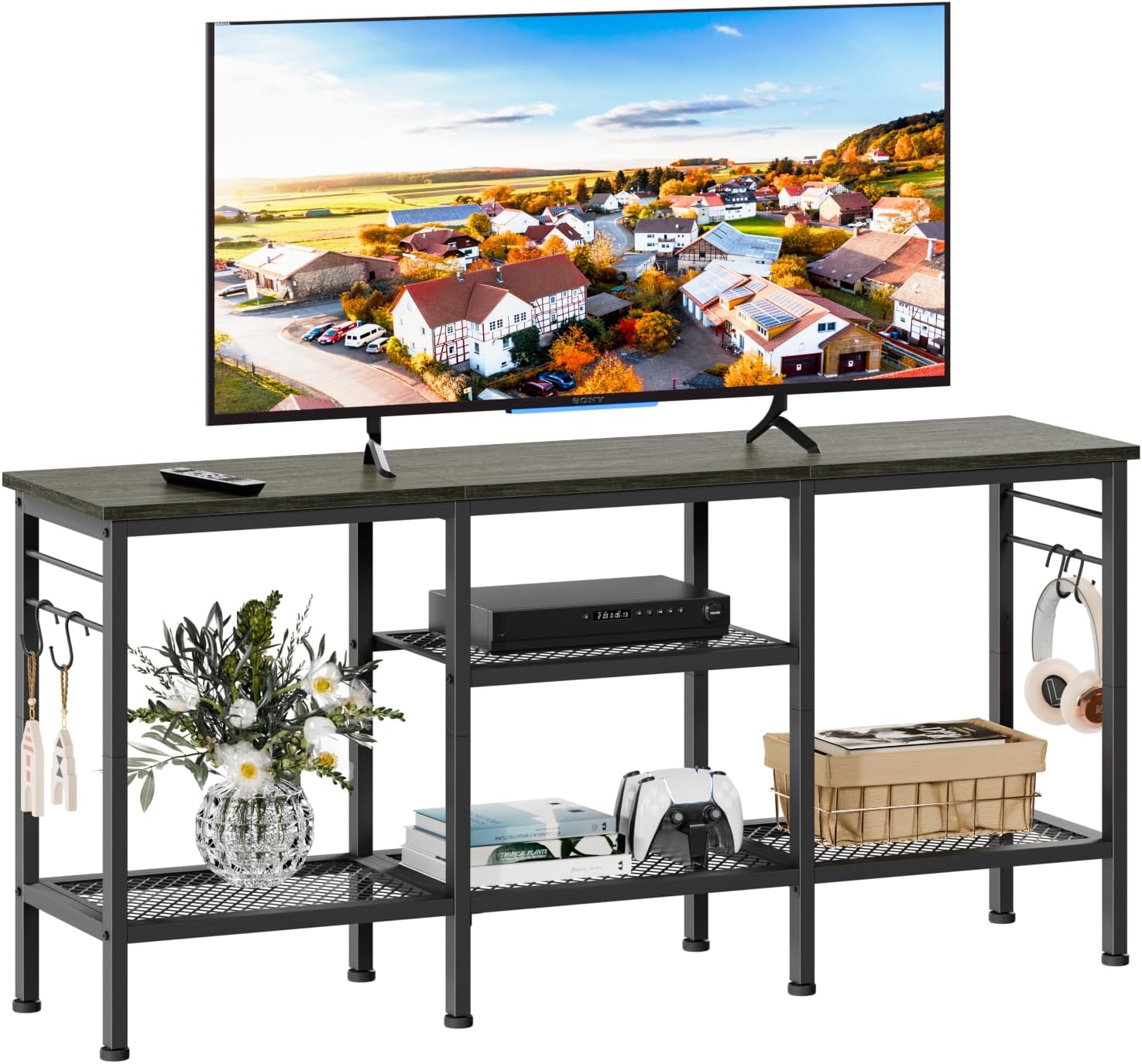 Furologee TV Stand for TVs up to 55 Inch, Entertainment Center with Open Storage Shelves, TV Media Console Table with Soundbar Shelf for Living Room, Bedroom, Rustic Brown - Grand Goldman