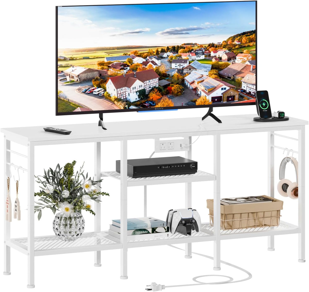 Furologee TV Stand with Power Outlets, Entertainment Center with Open Storage Shelves for TVs up to 55 Inch, TV Media Console Table with Soundbar Shelf for Living Room, Bedroom, Rustic Brown - Grand Goldman