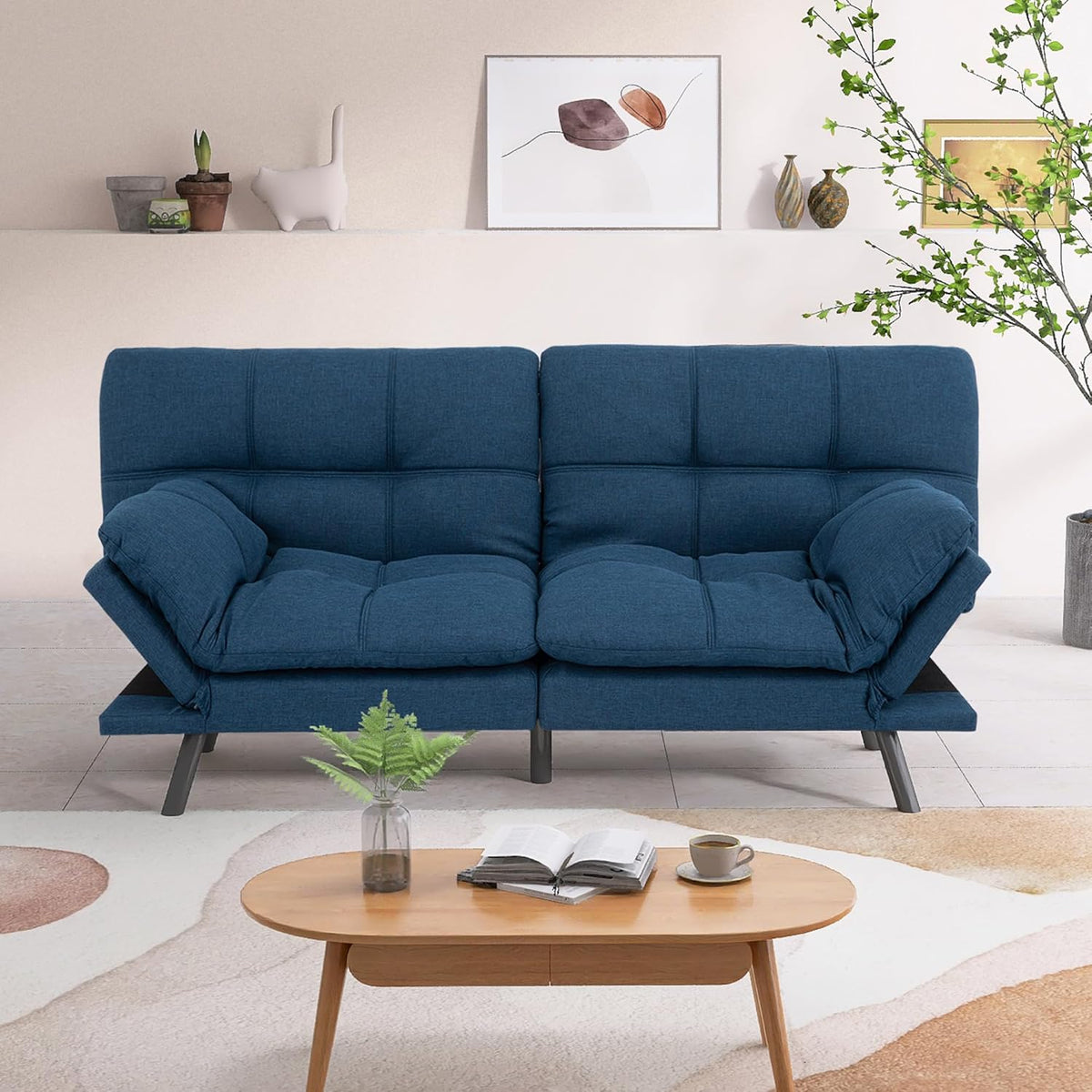 Futon Sofa Bed,Grey Detachable Convertible Couch Memory Foam Futon Convertible Couch Bed Sofa Sleeper LoveSeat Sofa for Living Spaces,Apartment - Grand Goldman