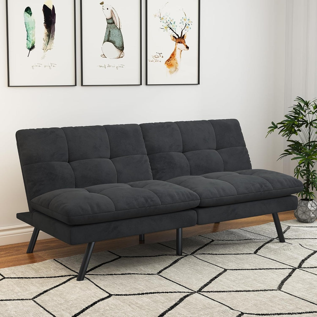 Futon Sofa Bed,Grey Detachable Convertible Couch Memory Foam Futon Convertible Couch Bed Sofa Sleeper LoveSeat Sofa for Living Spaces,Apartment - Grand Goldman