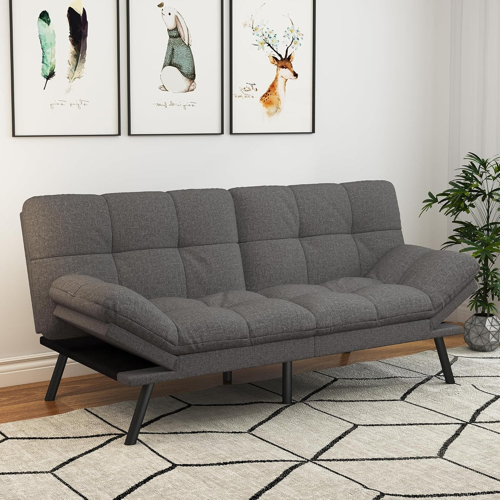 Futon Sofa Bed,Grey Detachable Convertible Couch Memory Foam Futon Convertible Couch Bed Sofa Sleeper LoveSeat Sofa for Living Spaces,Apartment - Grand Goldman