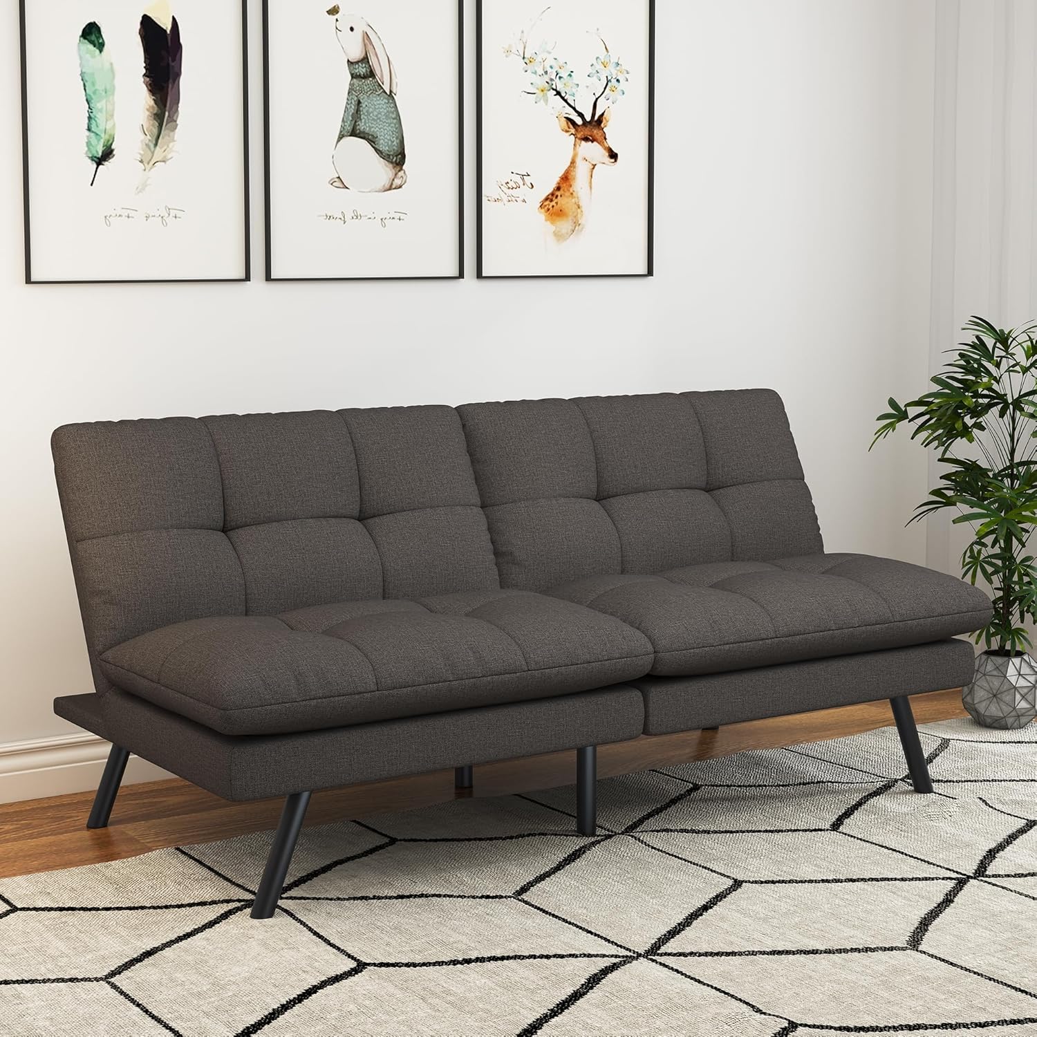 Futon Sofa Bed,Grey Detachable Convertible Couch Memory Foam Futon Convertible Couch Bed Sofa Sleeper LoveSeat Sofa for Living Spaces,Apartment - Grand Goldman