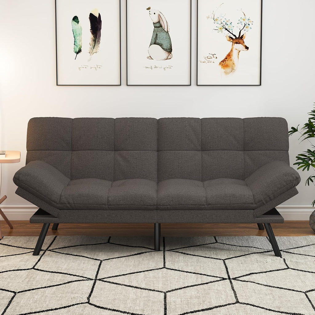 Futon Sofa Bed,Grey Detachable Convertible Couch Memory Foam Futon Convertible Couch Bed Sofa Sleeper LoveSeat Sofa for Living Spaces,Apartment - Grand Goldman