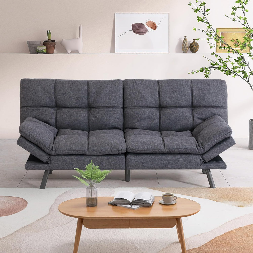 Futon Sofa Bed,Grey Detachable Convertible Couch Memory Foam Futon Convertible Couch Bed Sofa Sleeper LoveSeat Sofa for Living Spaces,Apartment - Grand Goldman