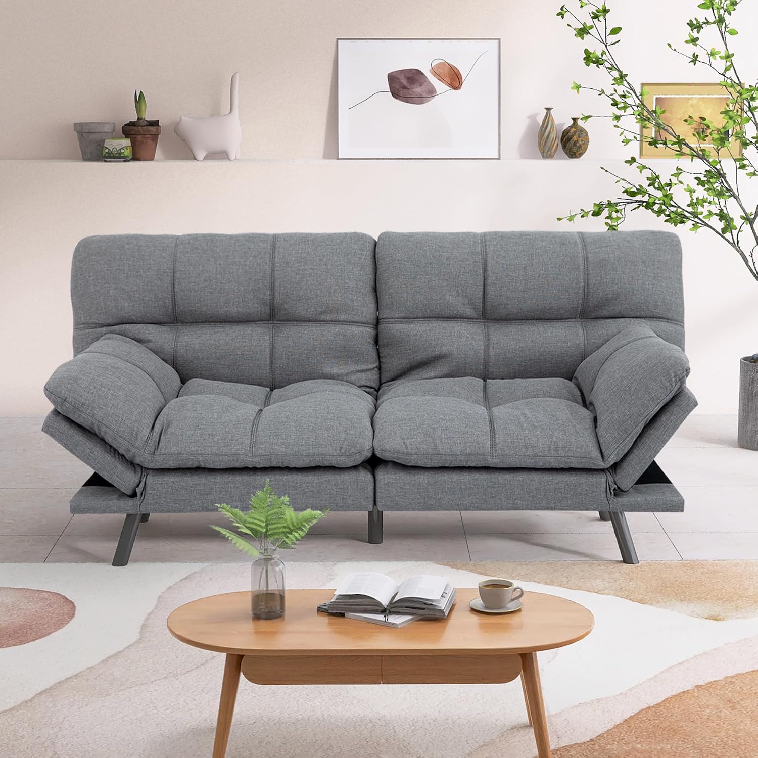 Futon Sofa Bed,Grey Detachable Convertible Couch Memory Foam Futon Convertible Couch Bed Sofa Sleeper LoveSeat Sofa for Living Spaces,Apartment - Grand Goldman