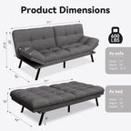 Futon Sofa Bed,Grey Detachable Convertible Couch Memory Foam Futon Convertible Couch Bed Sofa Sleeper LoveSeat Sofa for Living Spaces,Apartment - Grand Goldman