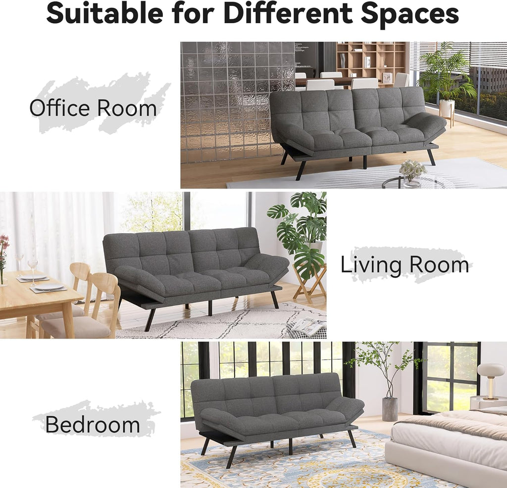 Futon Sofa Bed,Grey Detachable Convertible Couch Memory Foam Futon Convertible Couch Bed Sofa Sleeper LoveSeat Sofa for Living Spaces,Apartment - Grand Goldman