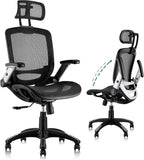 GABRYLLY Ergonomic Office Chair, High Back Home Desk Chair with Headrest, Flip-Up Arms, 90-120° Tilt Lock and Wide Cushion, Big and Tall Mesh Chairs for Man Woman, Black Task Chair - Grand Goldman
