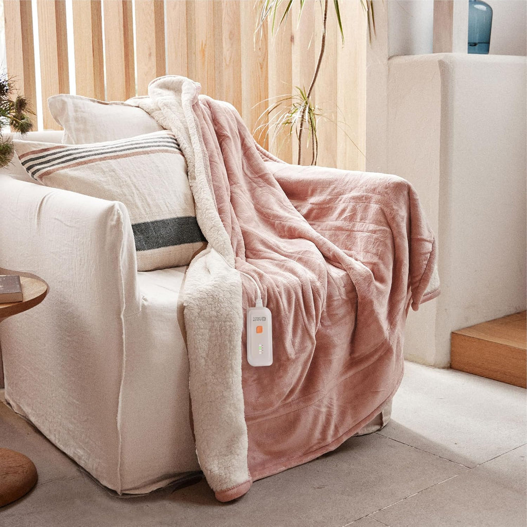 GOTCOZY Heated Blanket Electric Throw 50''X60''- Soft Silky Plush Electric Blanket with 4 Heating Level & 3 Hour Auto Off Heating Blanket, ETL Certified Machine Washable (Rose Dust) - Grand Goldman