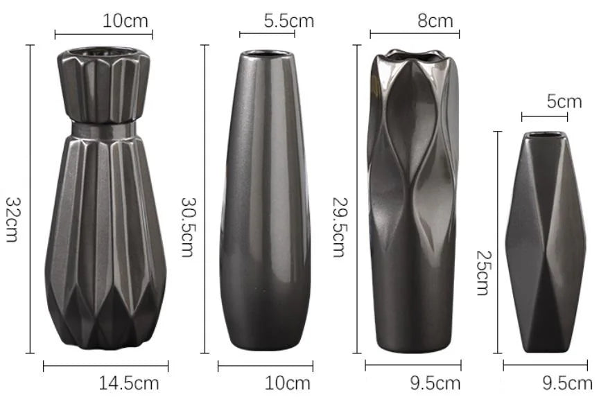 GOTHAM Modern Black Ceramic Tabletop Urns Flowerpot Vase Handmade Geometric Design Living Room Home Creative Wedding Decoration Amphora - Grand Goldman