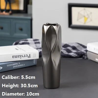 GOTHAM Modern Black Ceramic Tabletop Urns Flowerpot Vase Handmade Geometric Design Living Room Home Creative Wedding Decoration Amphora - Grand Goldman