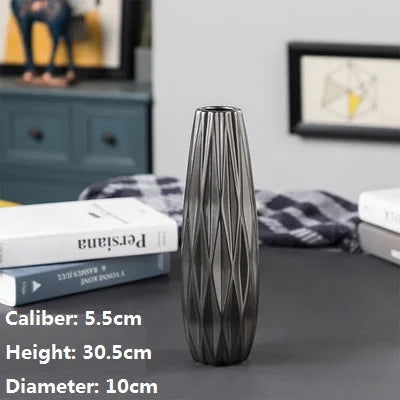 GOTHAM Modern Black Ceramic Tabletop Urns Flowerpot Vase Handmade Geometric Design Living Room Home Creative Wedding Decoration Amphora - Grand Goldman