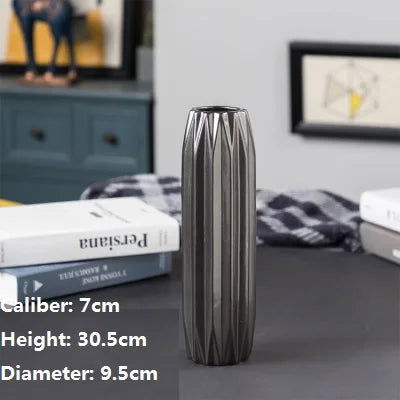 GOTHAM Modern Black Ceramic Tabletop Urns Flowerpot Vase Handmade Geometric Design Living Room Home Creative Wedding Decoration Amphora - Grand Goldman