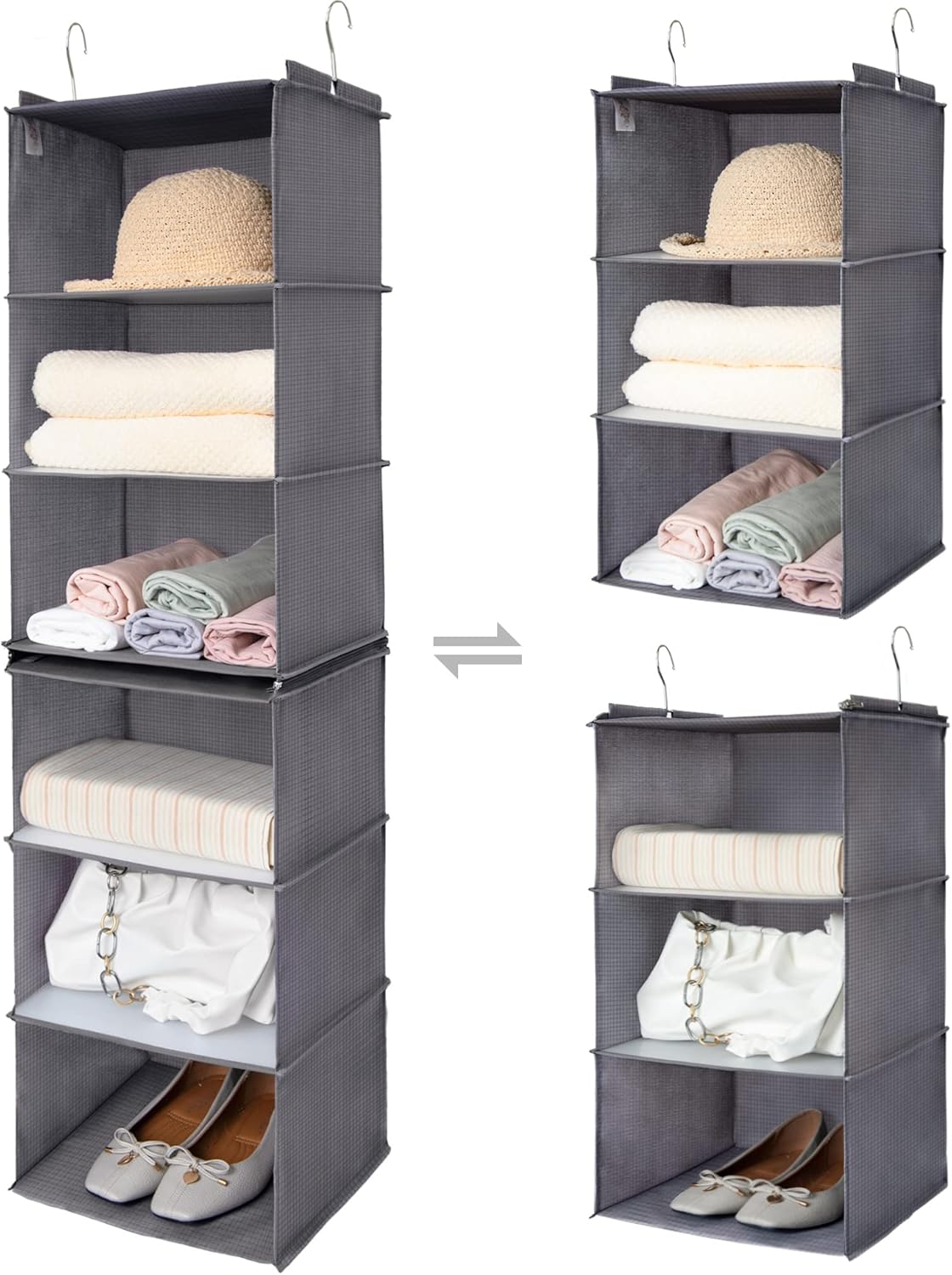 GRANNY SAYS 3-Shelf Hanging Closet Organizer and Storage, Collapsible Hanging Closet Shelves, Hanging Organizer for Closet & RV, Gray, 29 ½" H X 12" W X 12" D, 1-Pack - Grand Goldman