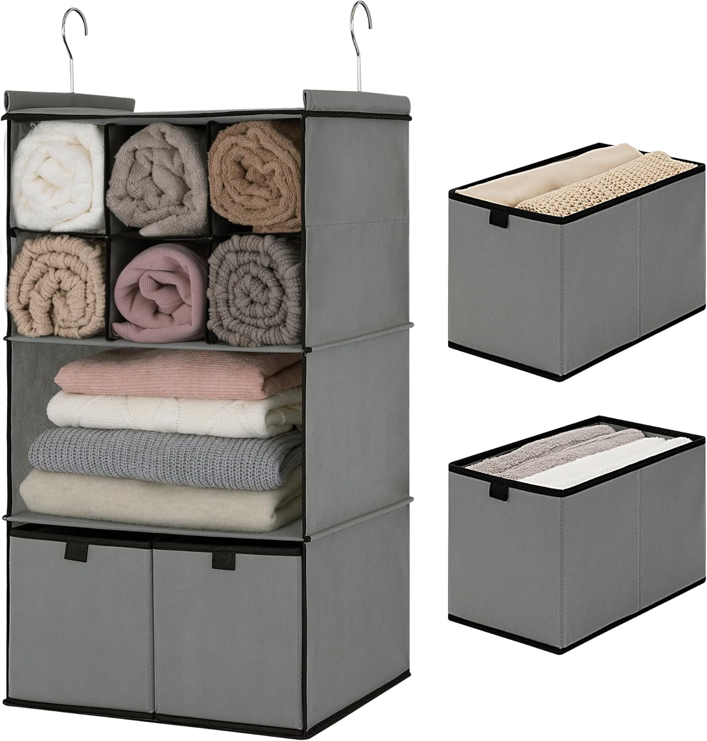 GRANNY SAYS 3-Shelf Hanging Closet Organizer and Storage, Collapsible Hanging Closet Shelves, Hanging Organizer for Closet & RV, Gray, 29 ½" H X 12" W X 12" D, 1-Pack - Grand Goldman