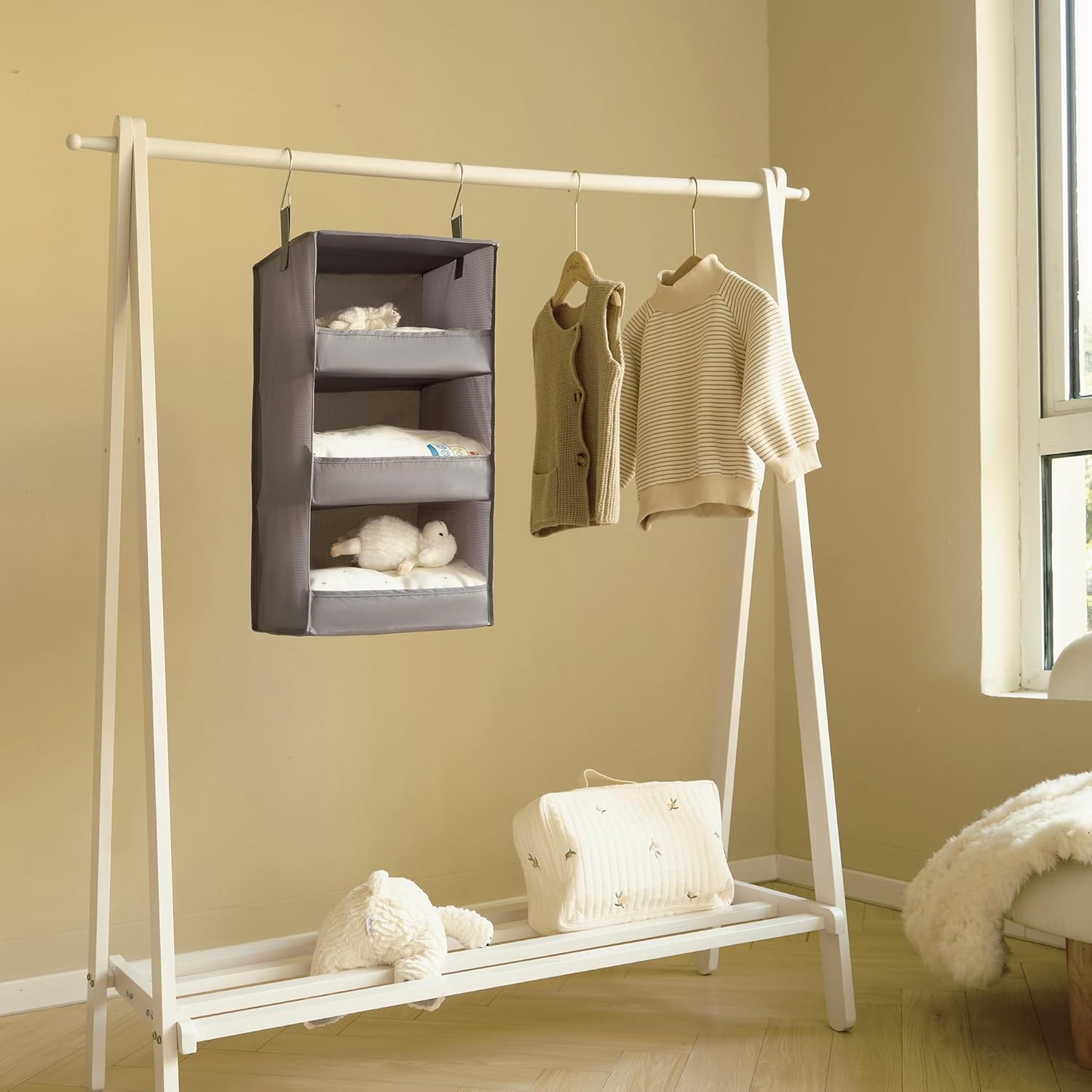 GRANNY SAYS 3-Shelf Hanging Closet Organizer and Storage, Collapsible Hanging Closet Shelves, Hanging Organizer for Closet & RV, Gray, 29 ½" H X 12" W X 12" D, 1-Pack - Grand Goldman