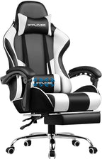 GTPLAYER Gaming Chair, Computer Chair with Footrest and Lumbar Support, Height Adjustable Game Chair with 360°-Swivel Seat and Headrest and for Office or Gaming (White) - Grand Goldman