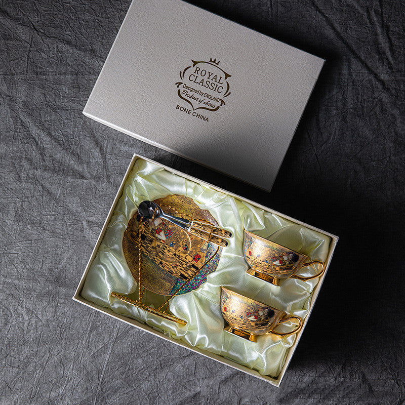 GUSTAV KLIMT English Bone China Vintage Coffee Cup And Saucer Set Japnese Tea Ceremony Gift Package for Mother Dad Father Birthday Valentines Wedding - Grand Goldman