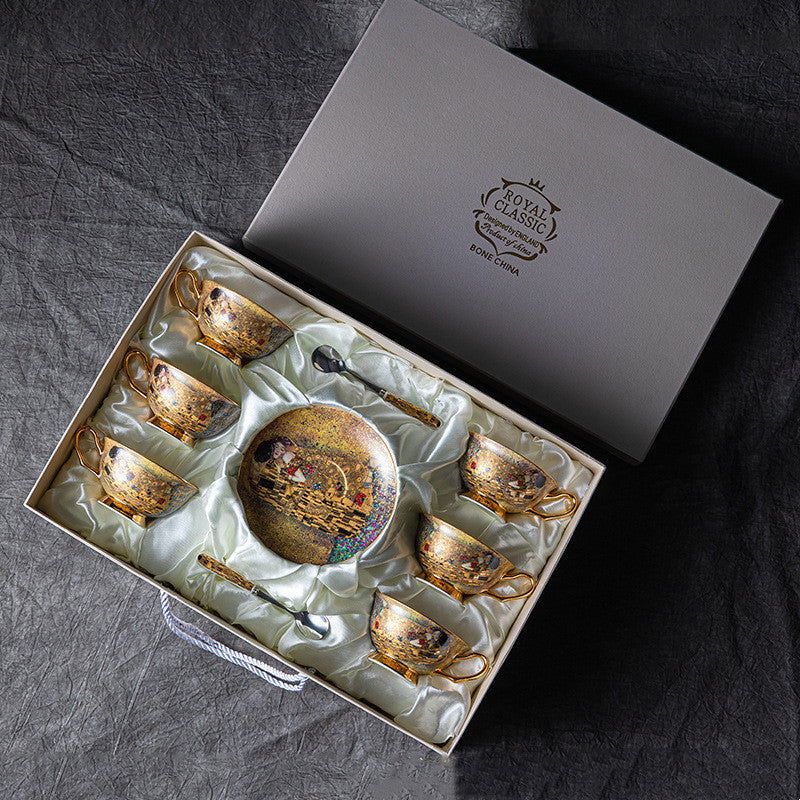 GUSTAV KLIMT English Bone China Vintage Coffee Cup And Saucer Set Japnese Tea Ceremony Gift Package for Mother Dad Father Birthday Valentines Wedding - Grand Goldman