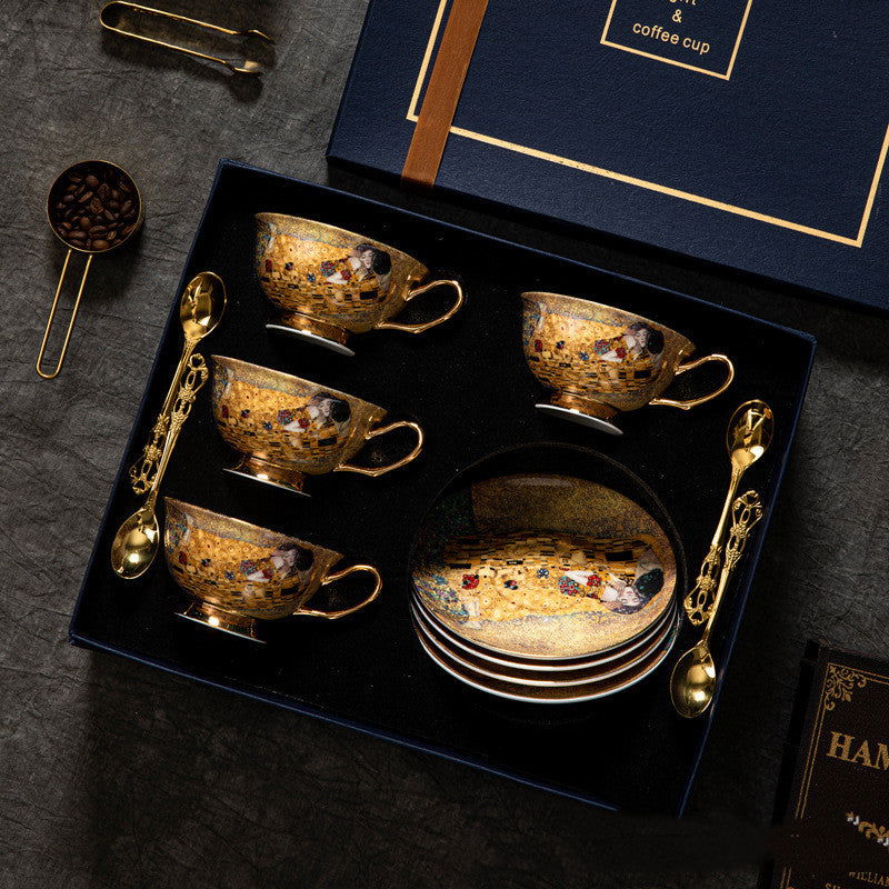 GUSTAV KLIMT English Bone China Vintage Coffee Cup And Saucer Set Japnese Tea Ceremony Gift Package for Mother Dad Father Birthday Valentines Wedding - Grand Goldman