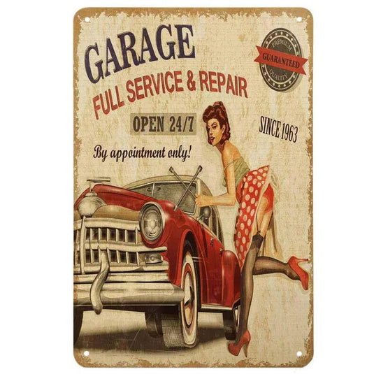 Garage Full Service Repair Shop Metal Tin Signs Posters Plate Wall Decor for Garage Bars Man Cave Cafe Club Retro Posters Plaque - Grand Goldman