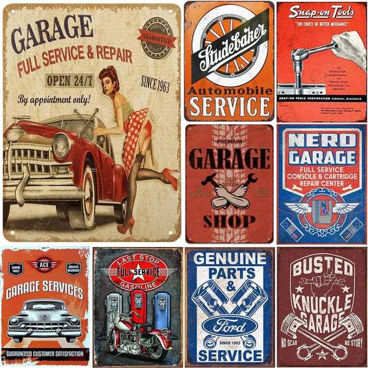 Garage Full Service Repair Shop Metal Tin Signs Posters Plate Wall Decor for Garage Bars Man Cave Cafe Club Retro Posters Plaque - Grand Goldman