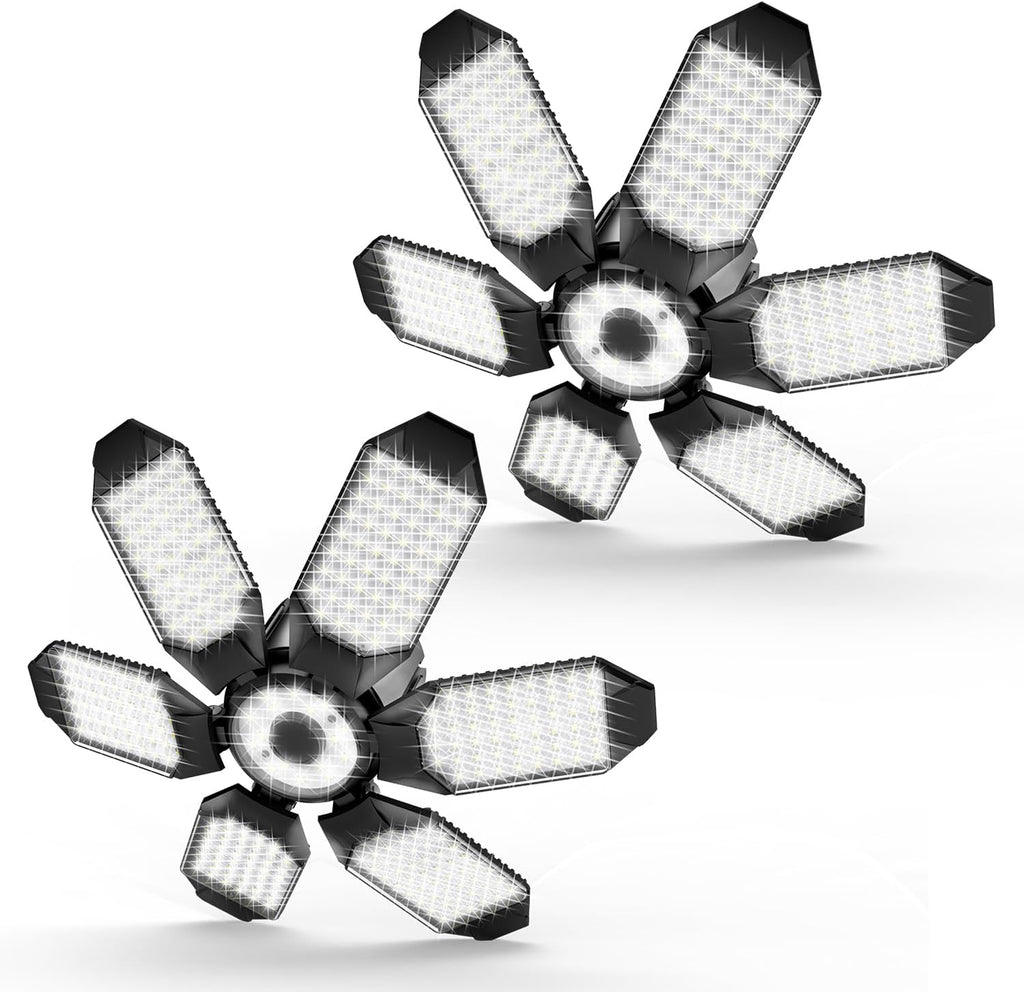 Garage Light - 40000LM Super Bright 6500K Garage Lights Ceiling Led w/ 8 Deformable Panels Compatible for E26/E27 Garage Light Socket Applicable for Garage Barn Warehouse Attic - 2Pack - Grand Goldman