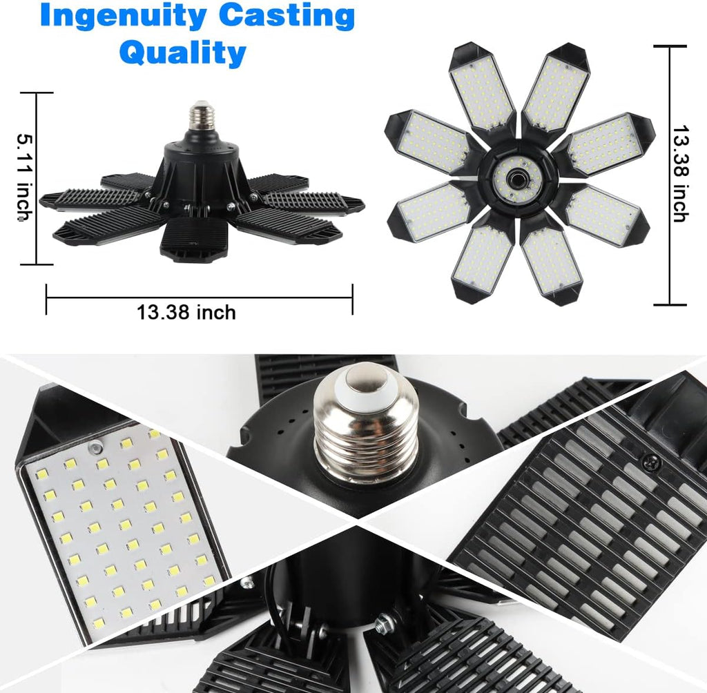 Garage Light - 40000LM Super Bright 6500K Garage Lights Ceiling Led w/ 8 Deformable Panels Compatible for E26/E27 Garage Light Socket Applicable for Garage Barn Warehouse Attic - 2Pack - Grand Goldman