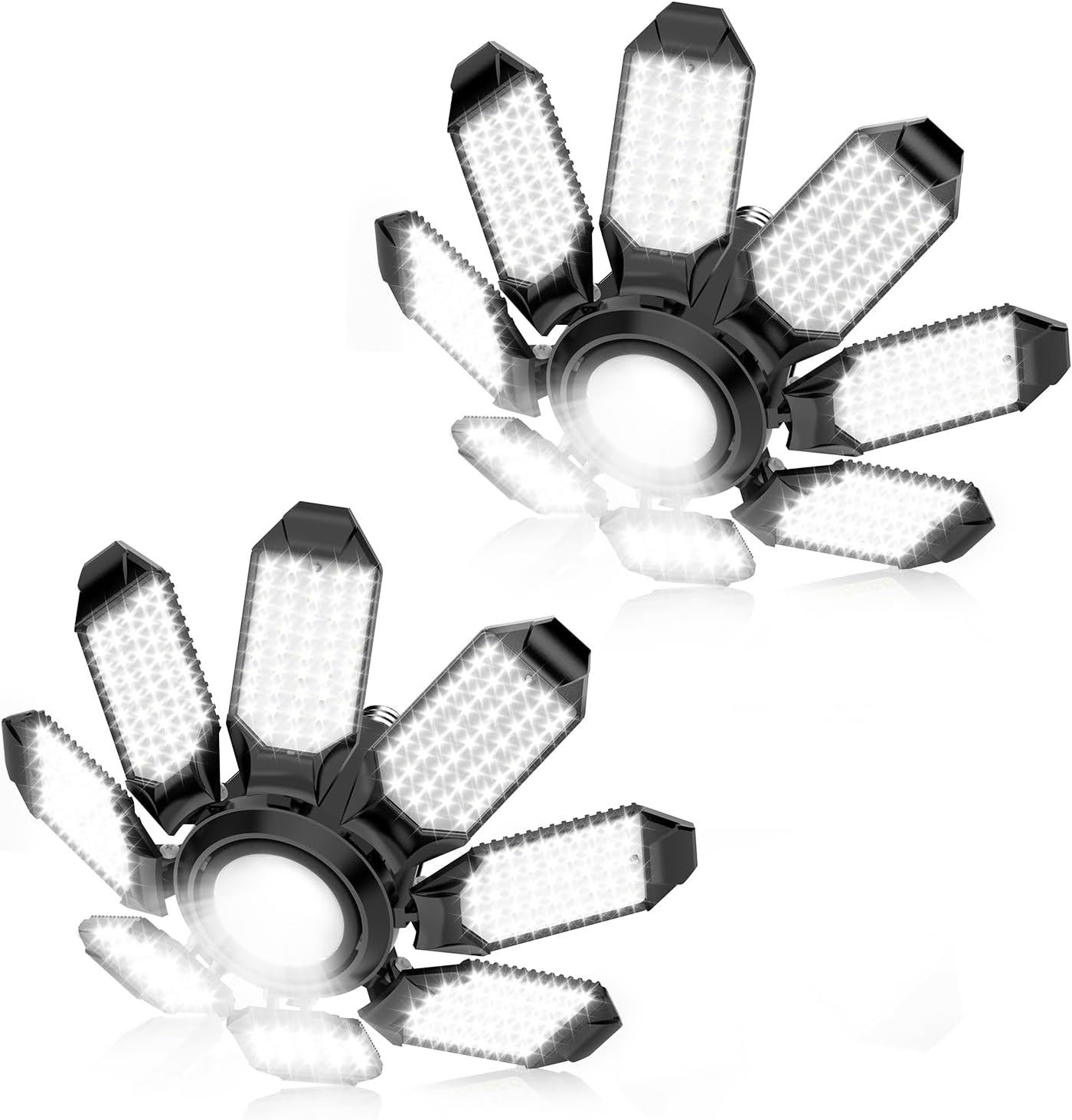 Garage Light - 40000LM Super Bright 6500K Garage Lights Ceiling Led w/ 8 Deformable Panels Compatible for E26/E27 Garage Light Socket Applicable for Garage Barn Warehouse Attic - 2Pack - Grand Goldman