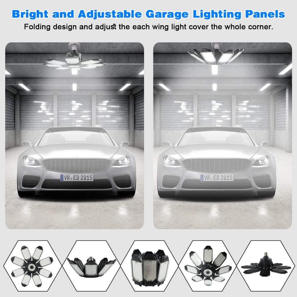 Garage Light - 40000LM Super Bright 6500K Garage Lights Ceiling Led w/ 8 Deformable Panels Compatible for E26/E27 Garage Light Socket Applicable for Garage Barn Warehouse Attic - 2Pack - Grand Goldman