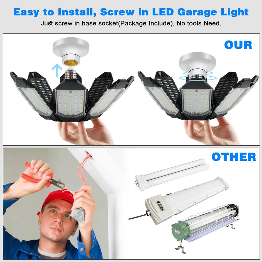 Garage Light - 40000LM Super Bright 6500K Garage Lights Ceiling Led w/ 8 Deformable Panels Compatible for E26/E27 Garage Light Socket Applicable for Garage Barn Warehouse Attic - 2Pack - Grand Goldman