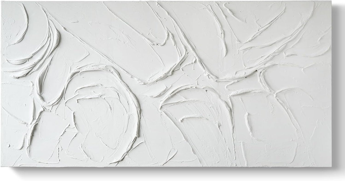 GeekMacro Abstract Textured Wall Art Hand Painted White Canvas Modern Oil Painting 58x29 Contemporary Minimalist Large Artwork Horizontal/Vertical Wall Decor - Grand Goldman