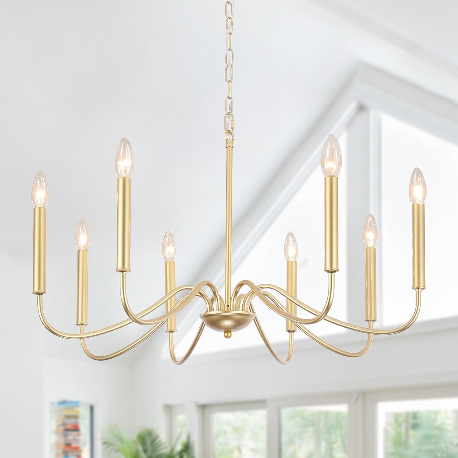 Generies Antique Spray Gold Farmhouse Chandelier, 6 Light Rustic Lighting Fixture Modern Industrial Candle Ceiling Light for Dining Room, Bedroom, Foyer, Living Room, Kitchen Island, Entryway - Grand Goldman