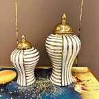 Geometric Transverse Fringe Golden Ginger Jar Ceramic Storage Tank General Can Floral Arrangement Accessories Home Decoration - Grand Goldman