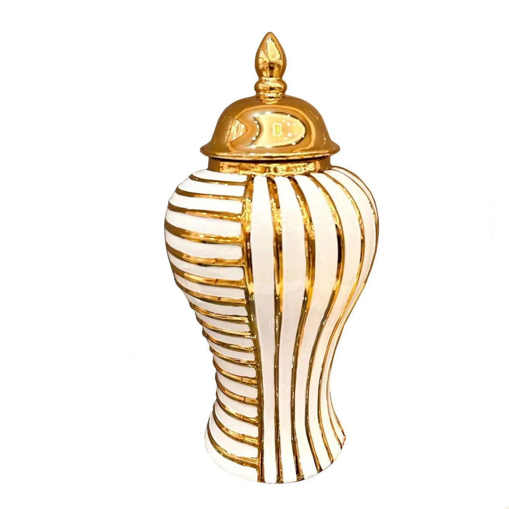 Geometric Transverse Fringe Golden Ginger Jar Ceramic Storage Tank General Can Floral Arrangement Accessories Home Decoration - Grand Goldman