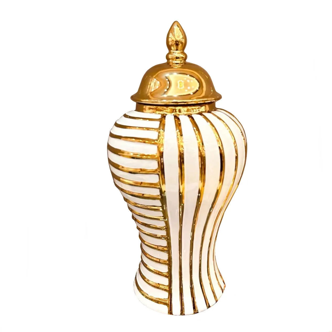 Geometric Transverse Fringe Golden Ginger Jar Ceramic Storage Tank General Can Floral Arrangement Accessories Home Decoration - Grand Goldman