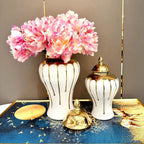 Geometric Transverse Fringe Golden Ginger Jar Ceramic Storage Tank General Can Floral Arrangement Accessories Home Decoration - Grand Goldman