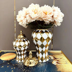 Geometric Transverse Fringe Golden Ginger Jar Ceramic Storage Tank General Can Floral Arrangement Accessories Home Decoration - Grand Goldman