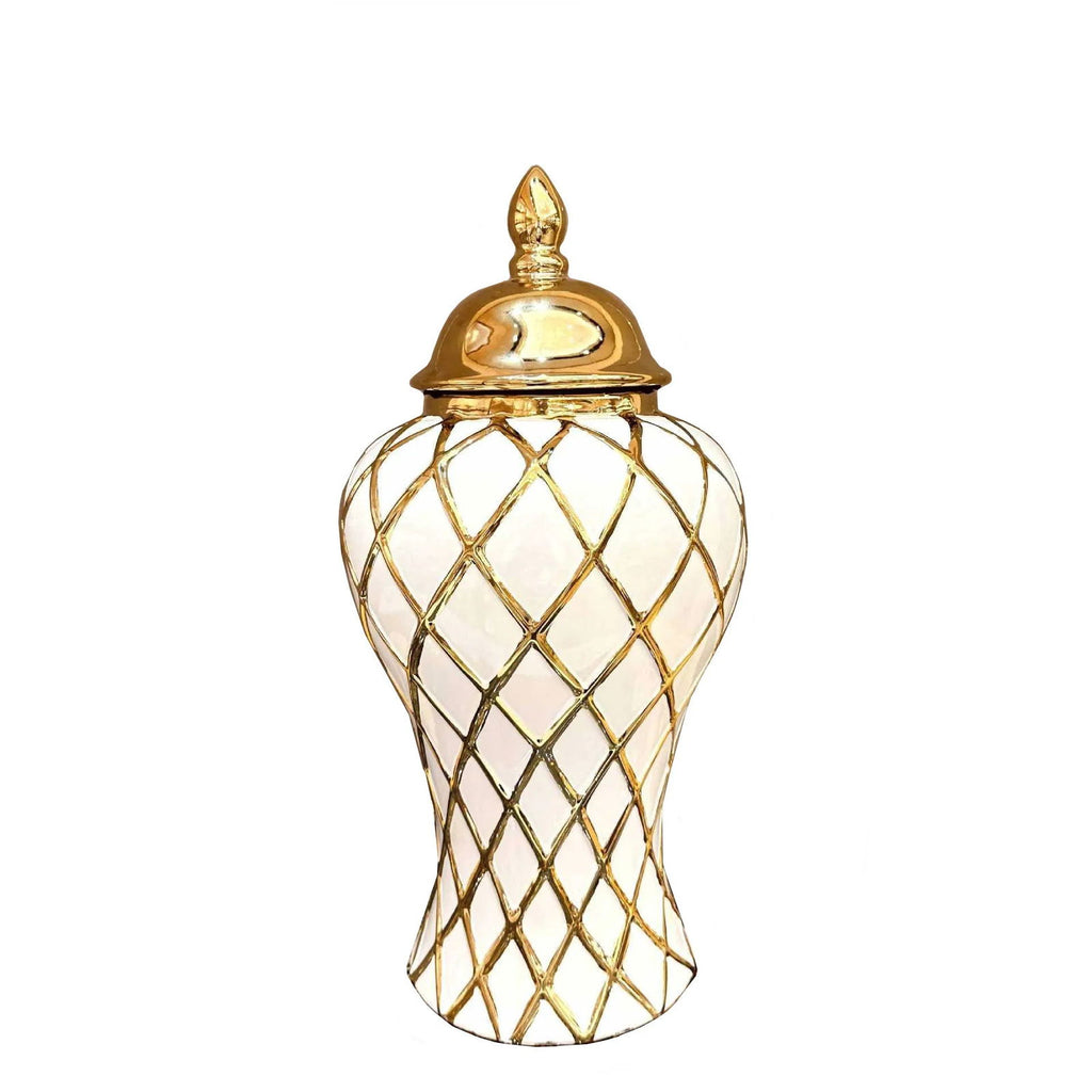 Geometry Gold Diamond Check General Can Ceramic Ginger Jar Flower Vase Porcelain Craftwork Sealed Storage Tank Home Decoration - Grand Goldman